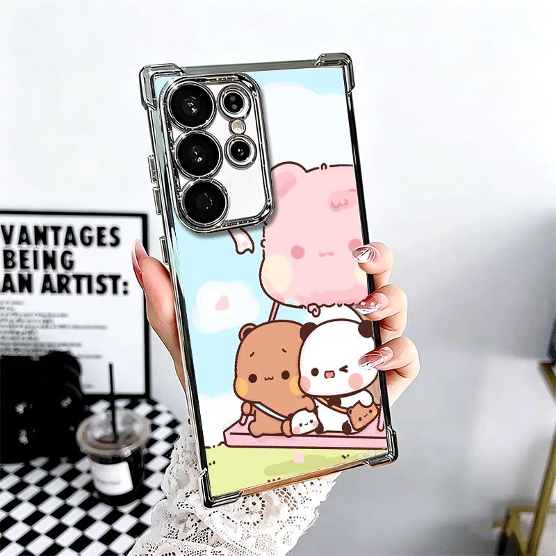 Bubu Dudu Cartoon Cute Plating Phone Case For Samsung Galaxy S24 S25 FE S26 Edge S23 Ultra S22 S21 Plus S20 Anti-Fall Airabag Co