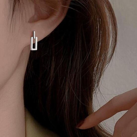 1 Pair Gold Plated Stud Earrings for Women, Minimalist Geometric Earrings, Small Rectangular Earring Jewelry