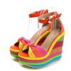 Fashion Plus Size 33-43 Shoes for Women Summer Wedges Sandals Colorful Platform Rainbow Bowknot Hemp Bottom Female Buckle Strap Shoes