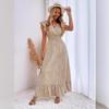 Women's Elegant V-neck Waist Cinched Ruffle Hem Maxi Dress, European American Style Spring Summer Long Dress for Women