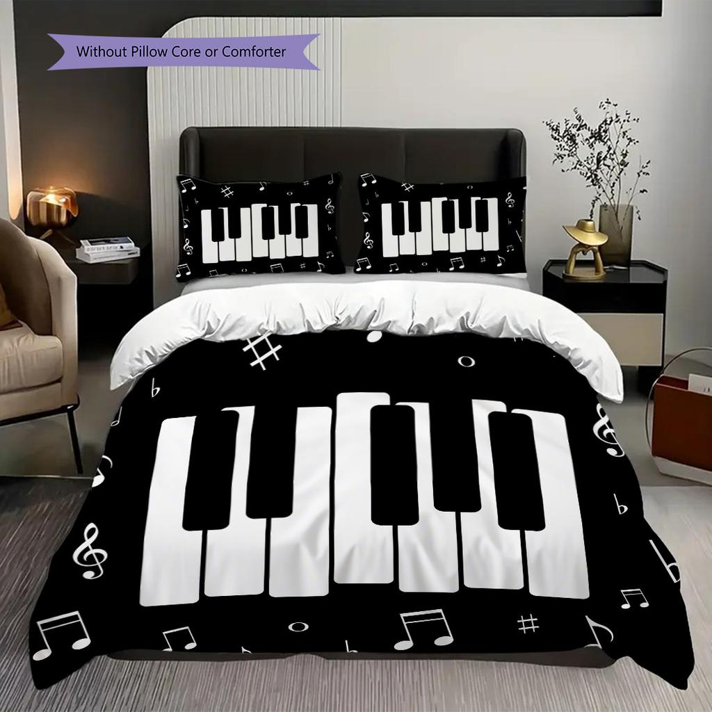 1PC Music, guitar Theme Bedding Quilt Set Quilt Cover Pillowcase Home Decoration Birthday Gift (1 * duvet cover + 9 * pillowcase, without core)