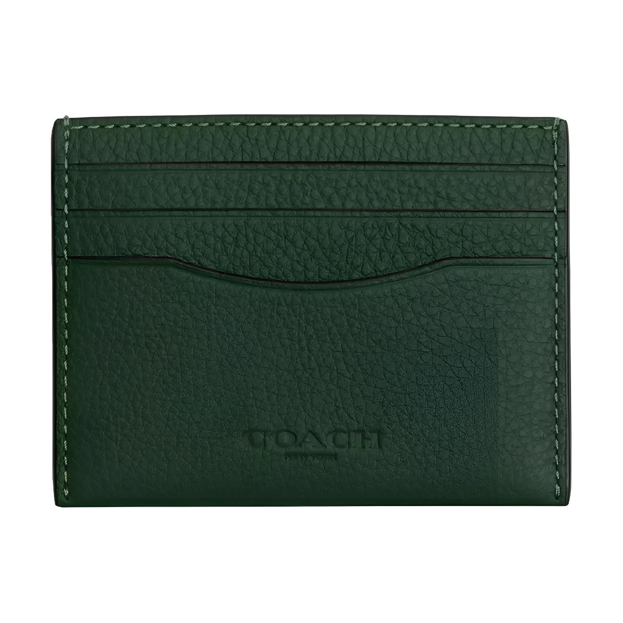 Coach Card Case 10 Logo Embossed Leather Men Card Case Green CP209-AR2 Green