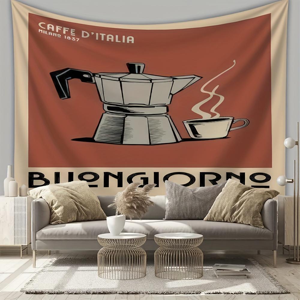 

Italian Coffee Art Design Digital printing polyester wall tapestry suitable for use in living rooms bedrooms offices bars party 74x94cm(29x37in)