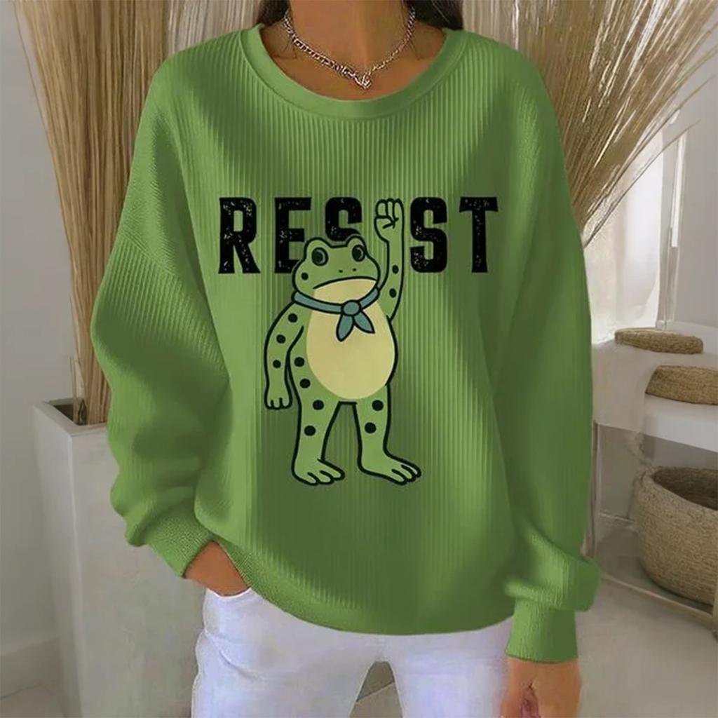 Women's Loose Comfortable Casual And Fashionable Round Neck Pattern Long Sleeved Sweatshirt