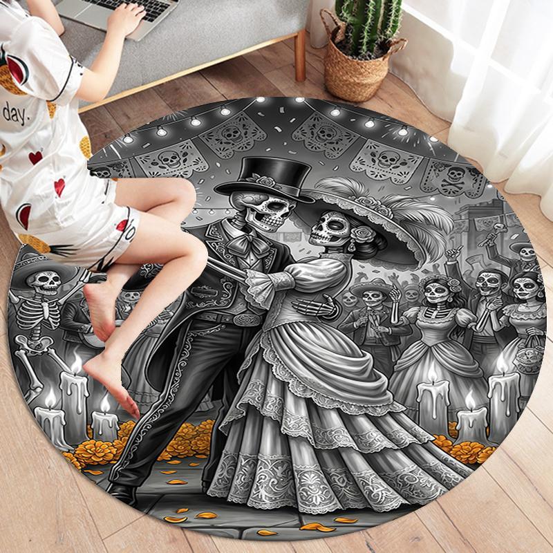 Sketch Truck Whale Poseidon Skeleton Round Area Rug,Carpet Rug for Living Room Bedroom Sofa Playroom Decor,Non-slip Floor Mat