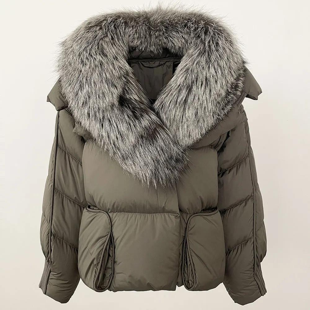 OFTBUY 2024 Winter Jacket Women Natural Real Raccoon Fox Fur Collar White Duck Down Coat Thick Warm Streetwear Casual Outerwear