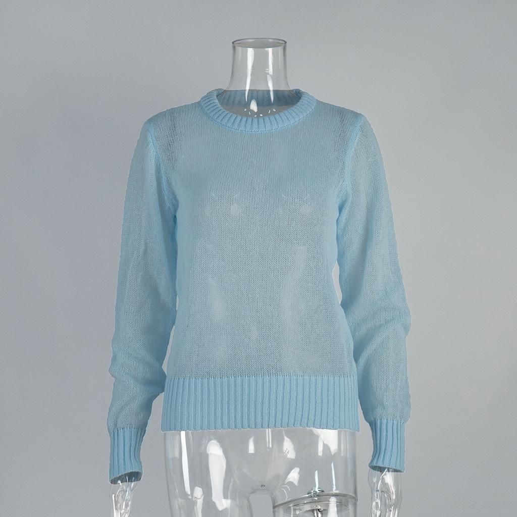 Spring Summer Mohair Round Neck Sweater Women's Semi-transparent Design Comfortable Versatile Knitted Bottoming Top