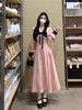2026 Spring French Style Pink Collar Long-Sleeve Dress