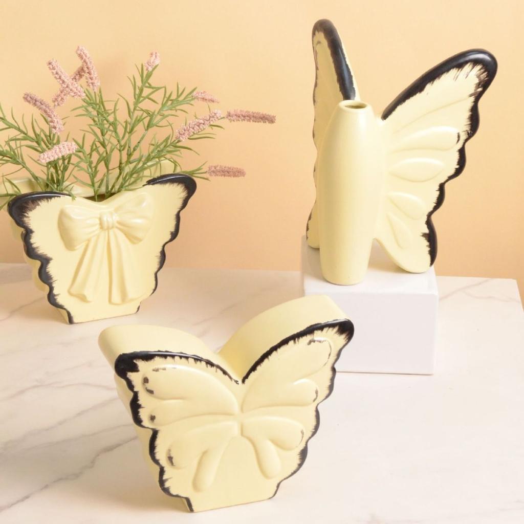 Nordic Ins Style Butterfly Ceramic Vase Ornament Dried Flower Arrangement Container Living Room Bedroom Dining Table Decoration