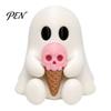 3D Printed Desk Accessories Halloween Mini Ghost Decorative Figurine, White Statue with Portable Figurines Pink Skull Ice Cream, Cute Desktop Ornament