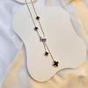 Elegant Five-Flower Double-Sided Four-Leaf Clover Stainless Steel Necklace with Tassel Pendant