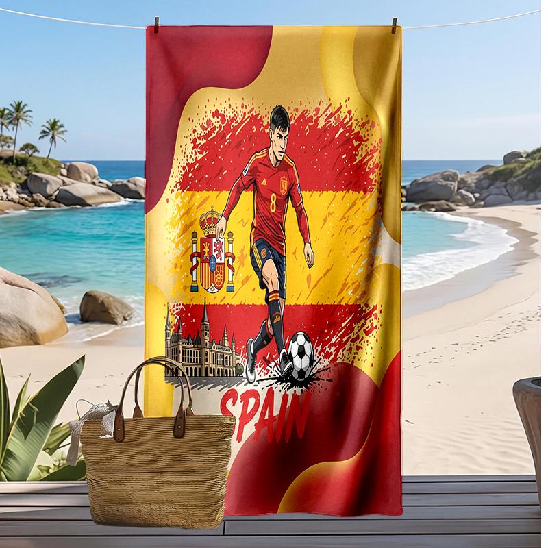 Asciugamano da Spiaggia Stampa Calcio Spagna Asciugatura Rapida Super Assorbente Morbido Asciugamano da Bagno per Nuoto Spiaggia Viaggio Souvenir Regalo