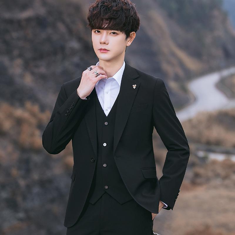 

Приталенный корейский вариант повседневного костюма жениха, мужской пиджак XL чёрный