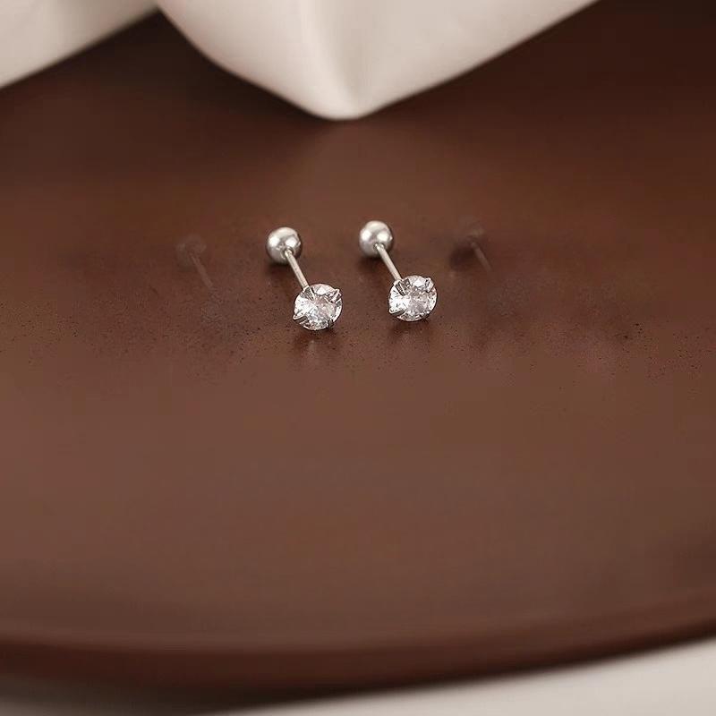 Classic Simple 3mm 4mm 5mm Little Zircon Stud Earrings for Women Luxury Silver Color Stainless Steel Piercing Earring Jewelry