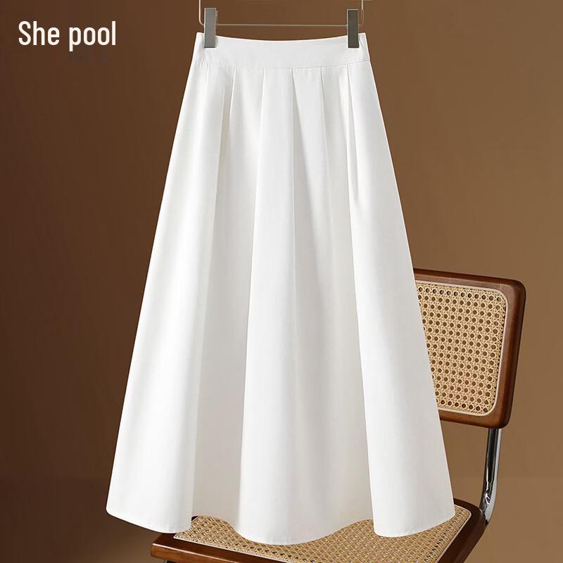 Women s Elegant High-Waist Pleated A-Line Midi Skirt 40