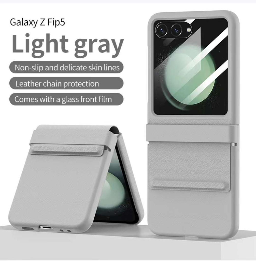 Applicable To Samsung Z Flip5 Mobile Phone Case 5th Generation All-inclusive Official Leather Wristband Case Film Integrated Anti-drop Protective Case