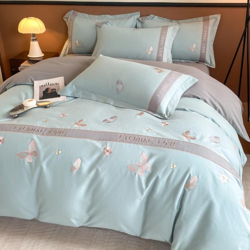 

Премиум Сенс Материнский и Младенческий Класс А 200 Длинноволокнистый Хлопок 4-Предметный Пододеяльник с Вышивкой Цветами Хлопковое Легкое Роскошное Постельное Белье 1.8m 4pc; quilt 2*2.3m