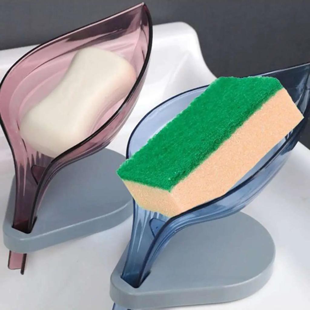 1pc - Leaf-Shaped Self-Draining Soap Dish - Oval Plastic Holder For Bathroom Easy Clean