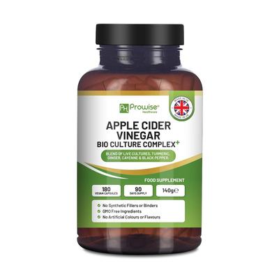 Aceto di sidro di mele con Bio Cultures Complex 1300mg 180 capsule I Vegan I Prodotto nel Regno Unito da Prowise
