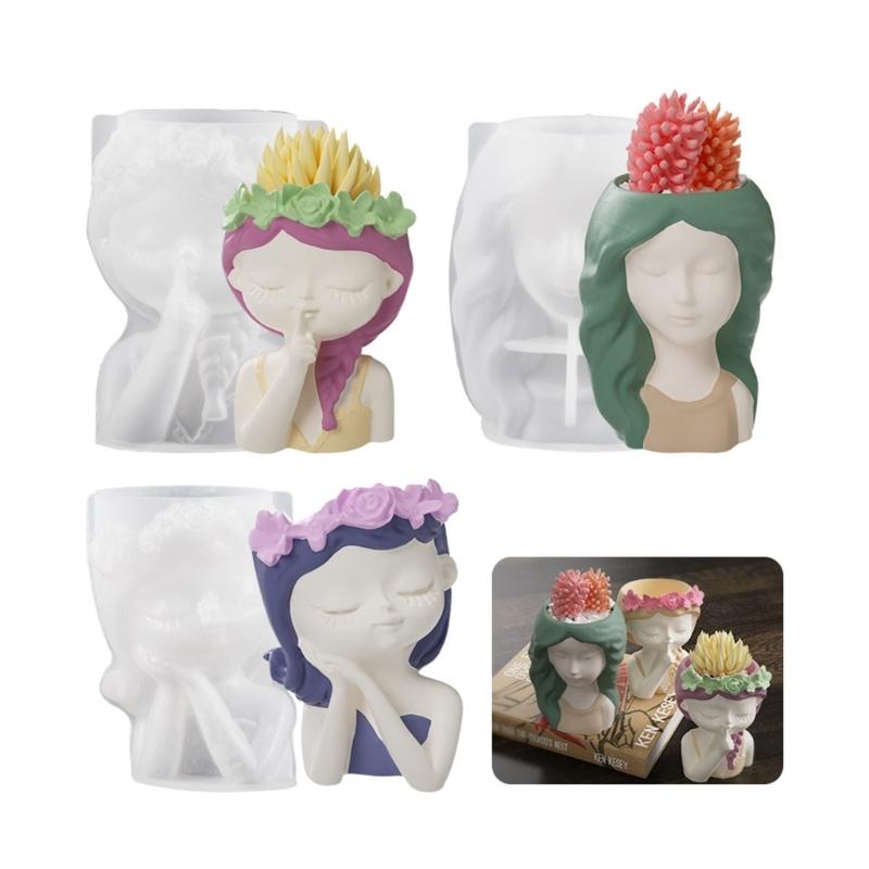 Flower Pot Silicone Mold 3D Girl Succulent Planter Concrete Mold DIY Craft Vase Resin Epoxy Mold DIY Pen Holder Decor