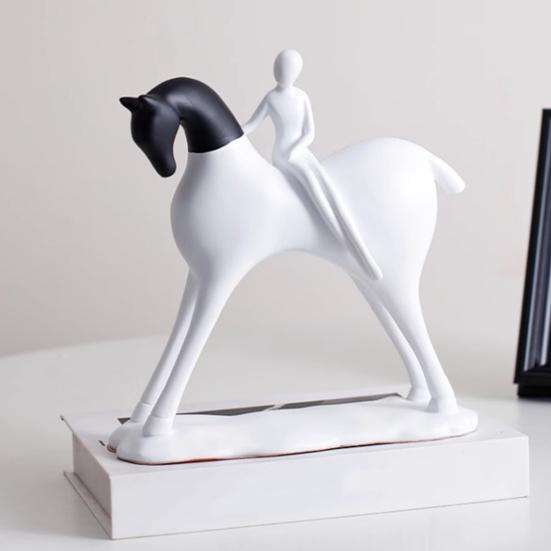 Abstract Man Black White Horse Figurine Modern Minimalist Artistic Horse Statue Resin Sculpture Home Office Desktop Decoration Ornament