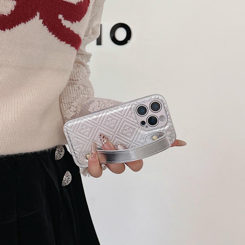 The Grid Embossing Is Suitable for The Luxurious Case of The IPhone 16, The IPhone15Pro Max Wristband 14, and The Simple Hard Case