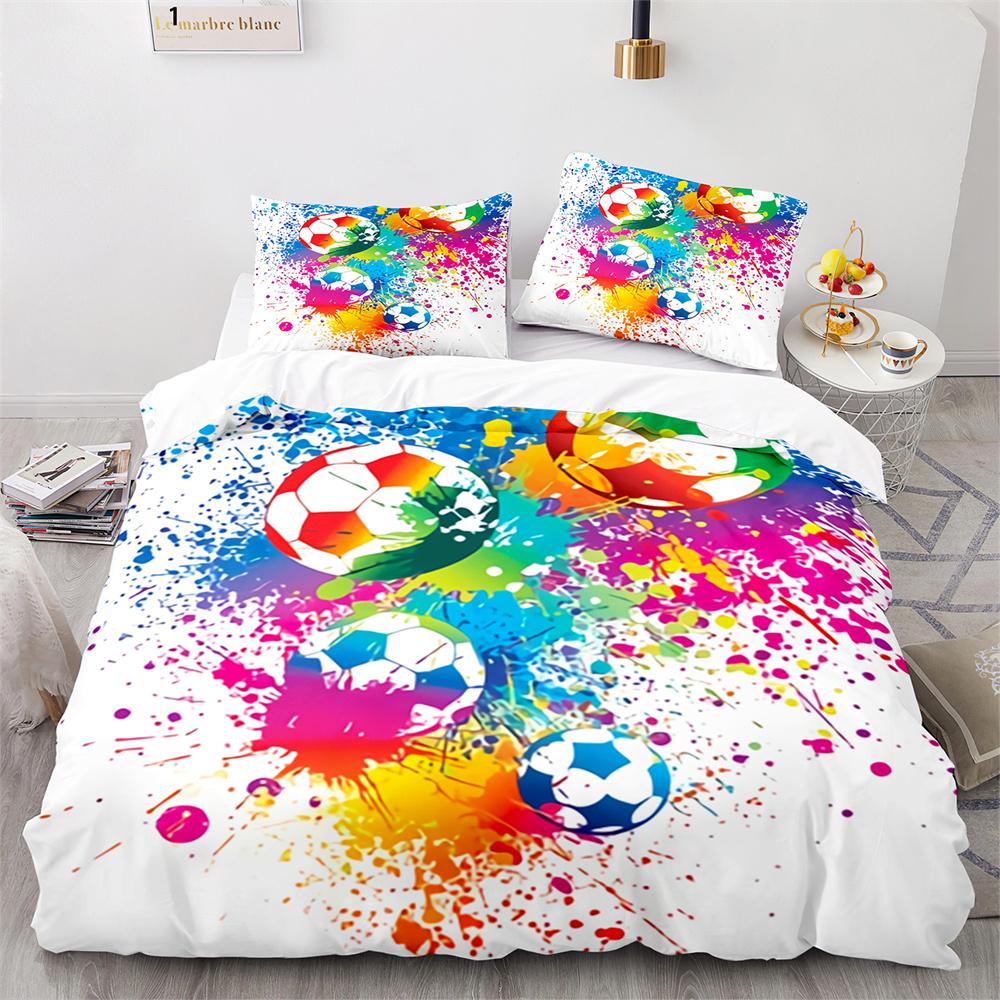 Soccer Duvet Cover Set Football Sport Galaxy Background Polyester Comforter Cover King Queen Twin Full Size For Kids Boys Girl