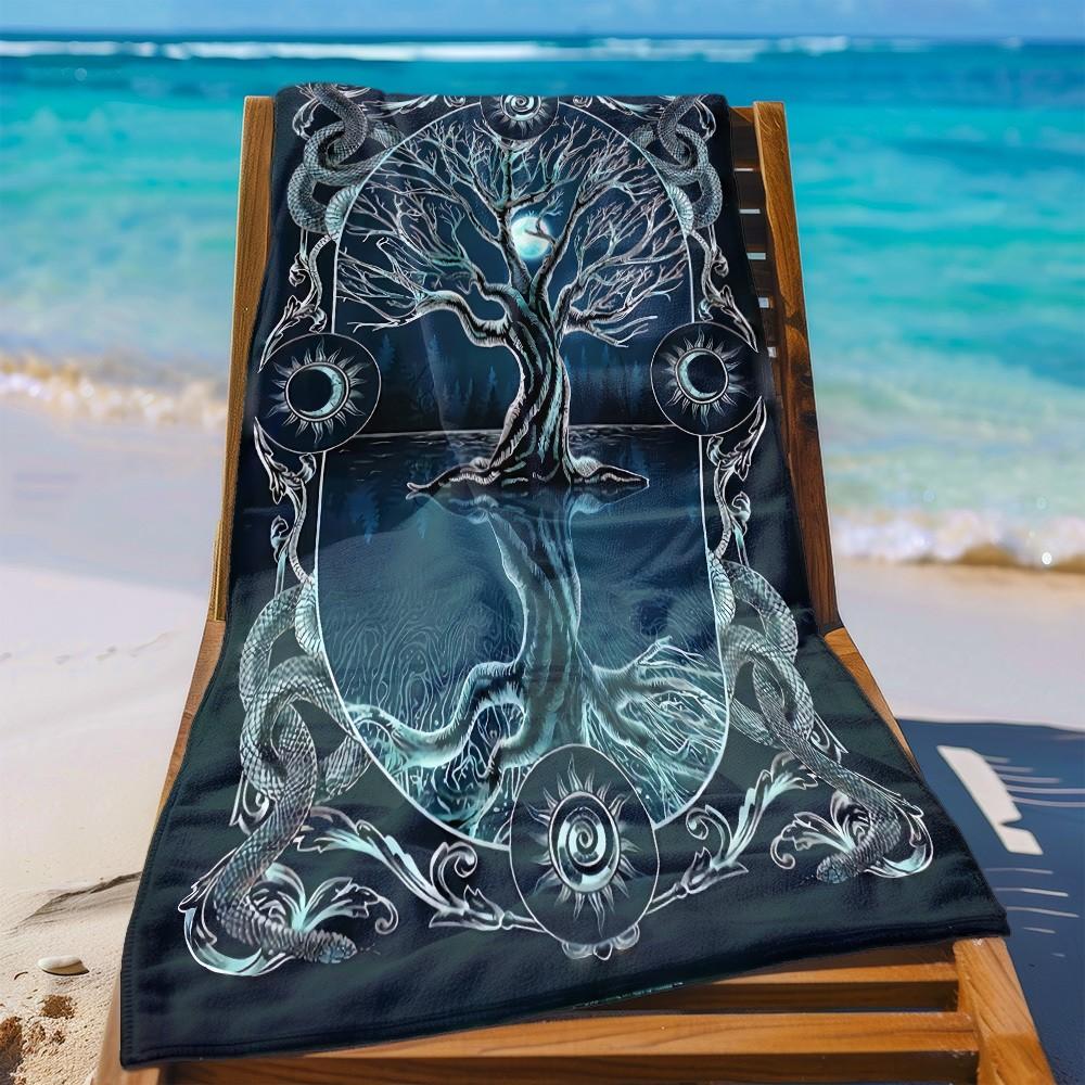 Mystischer Mond Baum Schlange Strandtuch Gemustert Sonnenschutz Und Winddicht Geeignet Für Schwimmbad Camping Reise Decke
