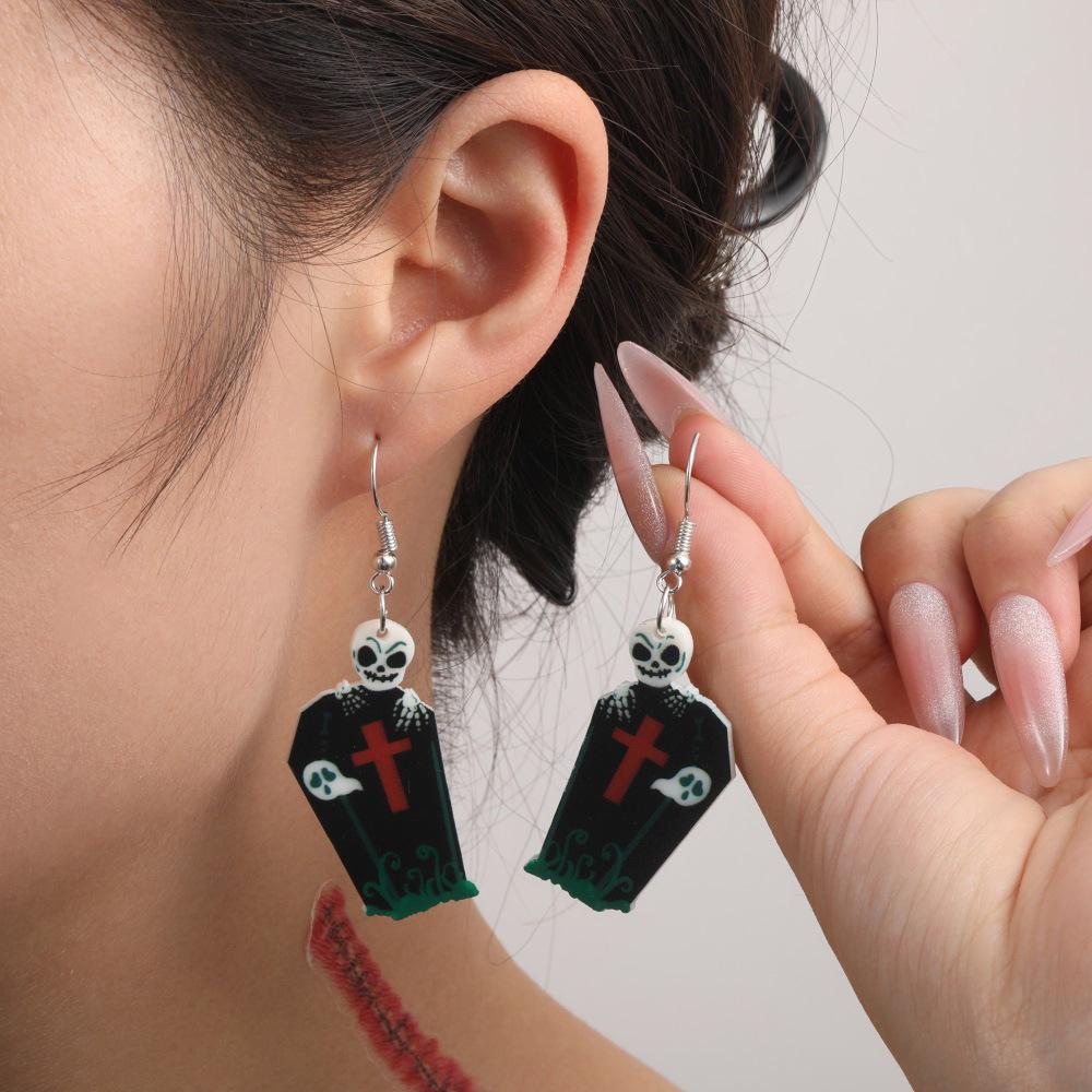 Full Hosting Eco-Friendly Acrylic Earrings, Personalized Halloween Pumpkin Spider Cat Ghost Earrings
