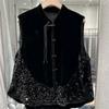 Autumn Korean Fashion Black Gold Velvet Slim Women Vest Sleeveless Stitching Sequined Vest Waistcoat Ladies  Jacket