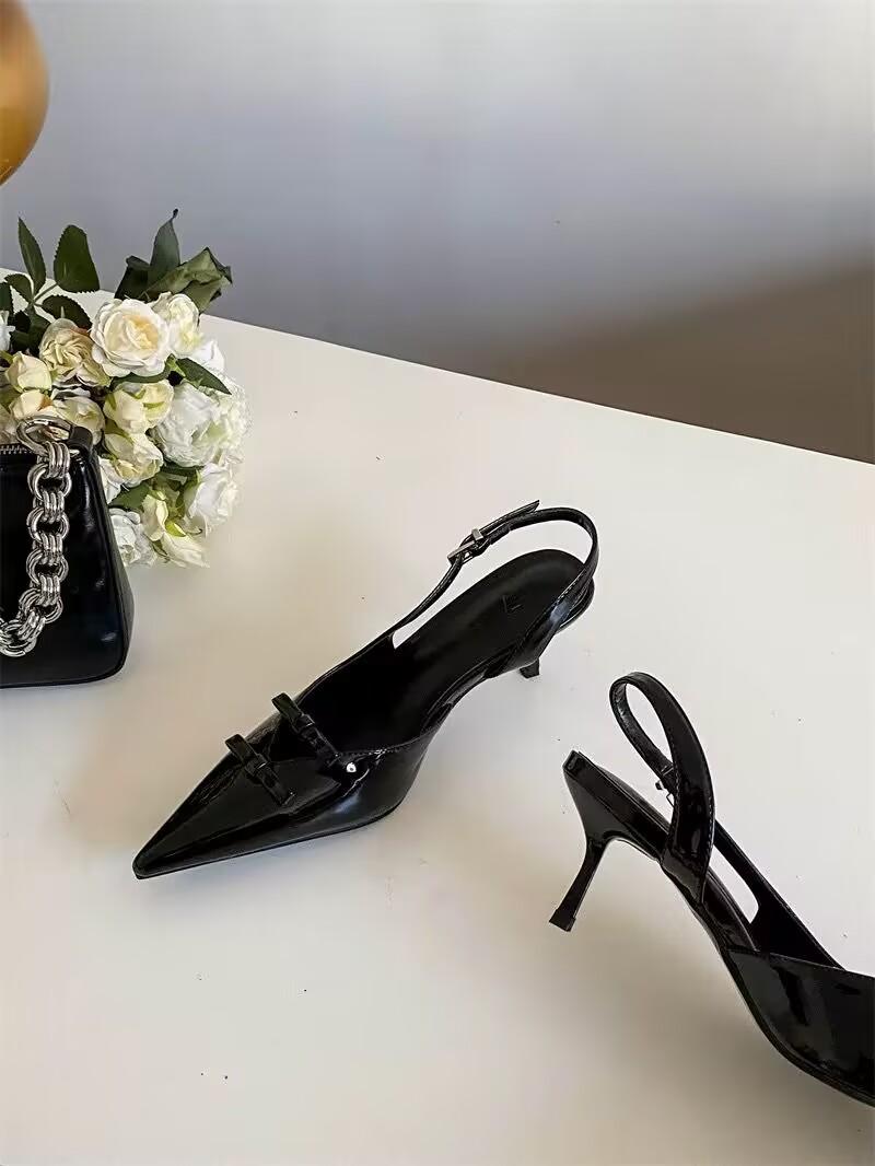 

Сексуальные лакированные кожаные босоножки с острым носком, женские туфли-лодочки с бантом, леопардовые туфли с открытой пяткой, женские туфли на низком дизайнерском высоком каблуке 42 чёрный
