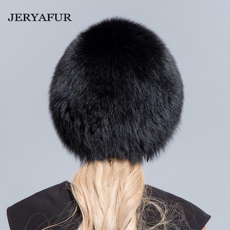 JERYAFUR Frauen Winter Pelzmütze Fuchspelz Skimütze