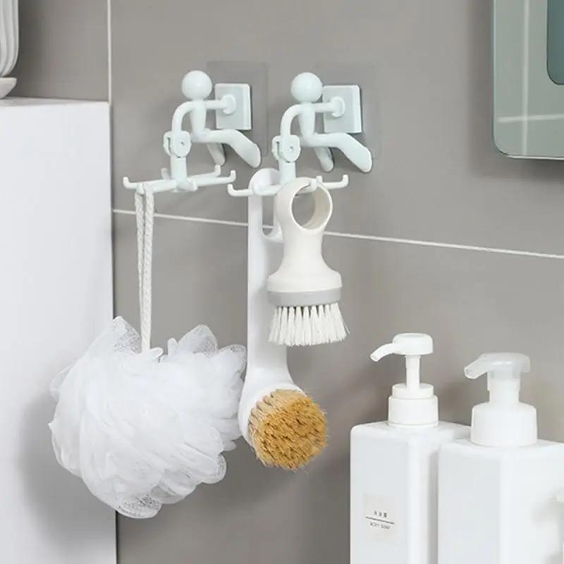 Little People Shaped Rotating Hook Kitchen Storage Rack Non Perforated 360-degree Rotating 6-claw Storage Kitchen Small Objects