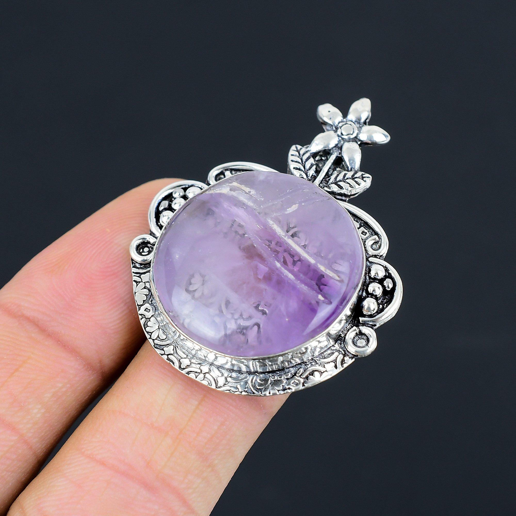 Round Star Amethyst Gemstone Statement Flower Ring Jewelry Sterling Silver US 6 6