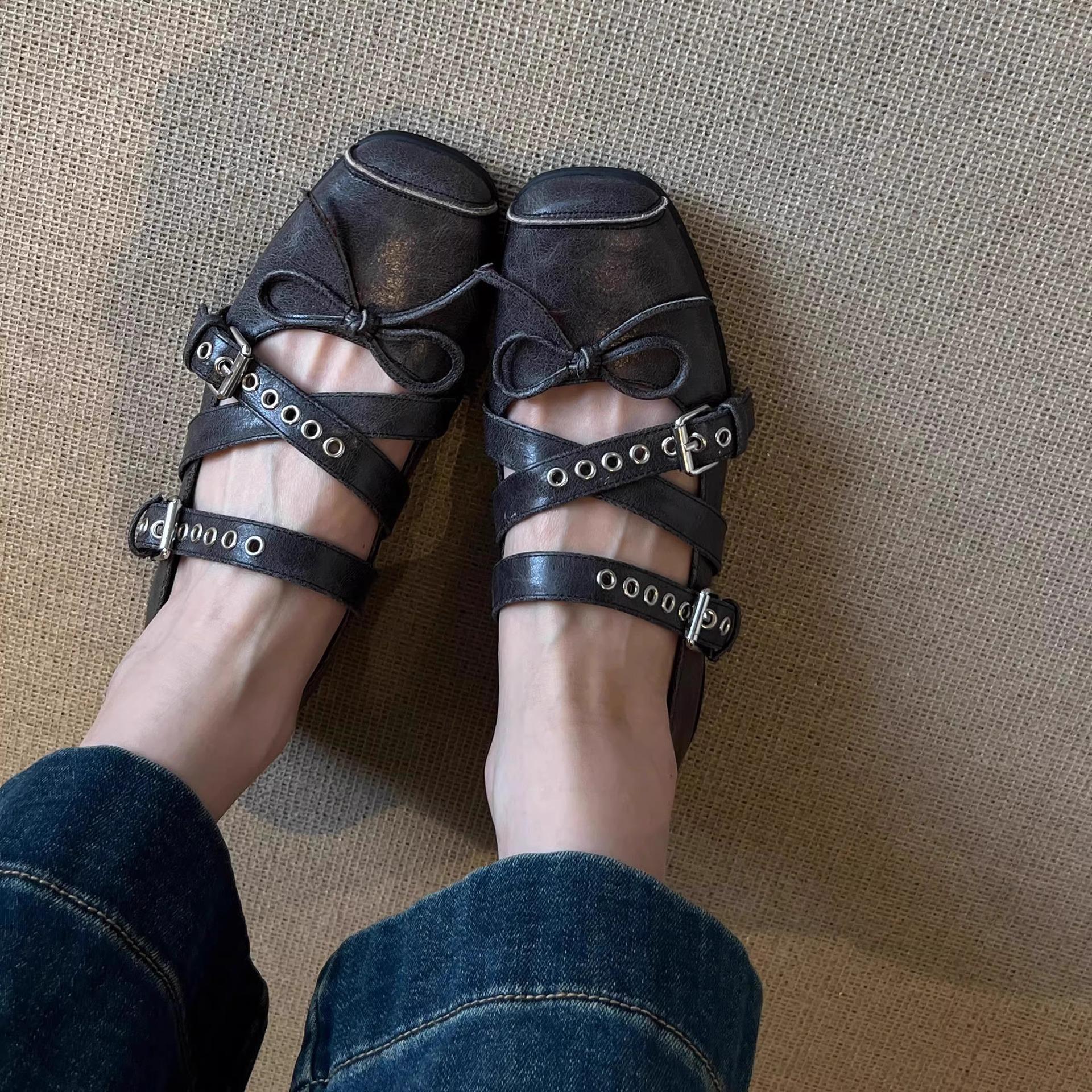 

Версия из овчины~ Французский ретро балетный стиль квадратный носок туфли Мэри Джейн женские с перекрестной пряжкой кожаные спортивные маленькие кожаные туфли одинарные туфли 40