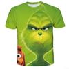 Nowy Świąteczny Kreskówkowy Zielony Futrzany Potwór Drukowany 3D Męski T-shirt z Krótkim Rękawem Świąteczny Grinch