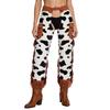Cowboy Fringe Chaps Pants Cow Pattern Flannel Tassel Patchwork Adjustable Waist Trousers for Men Western Vintage Party Outfit