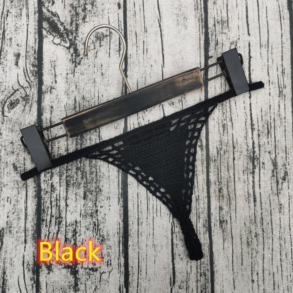 1pc Hand Crochet Sexy Women Bikini Thongs T Back G strings Panties Lingerie Solid Female Briefs Underwear