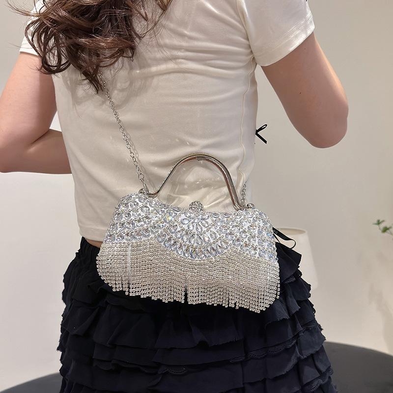 New fashion rhinestone foreign style shoulder messenger bag women's chain fringed dinner bag