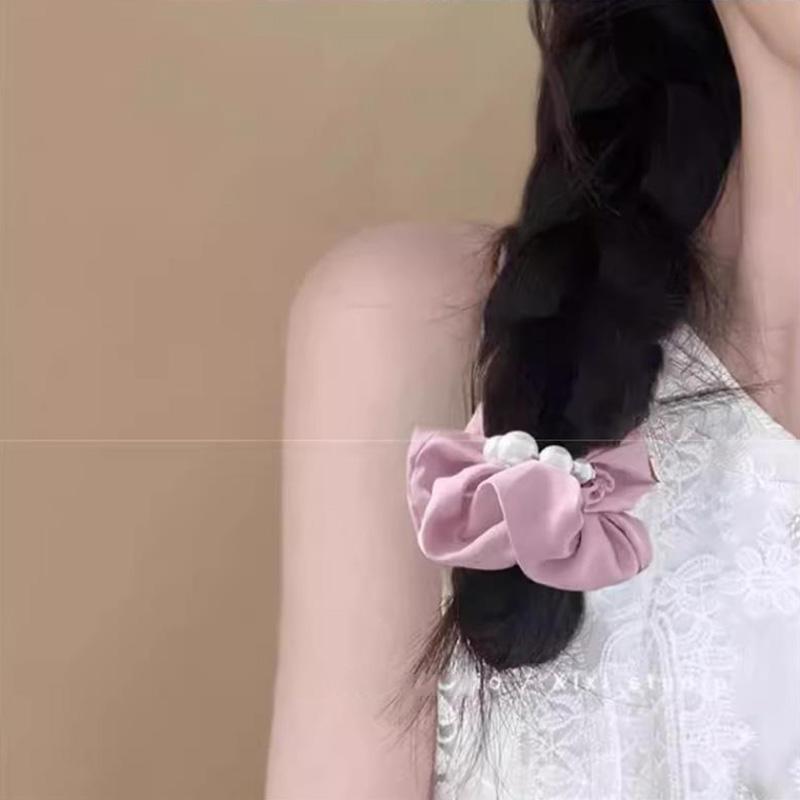 Elegant Pearls Large Intestine Scrunchie Hair Band For Women Girls Sweet Hair Ornament Ponytail Holder Hair Tie Hair Accessories