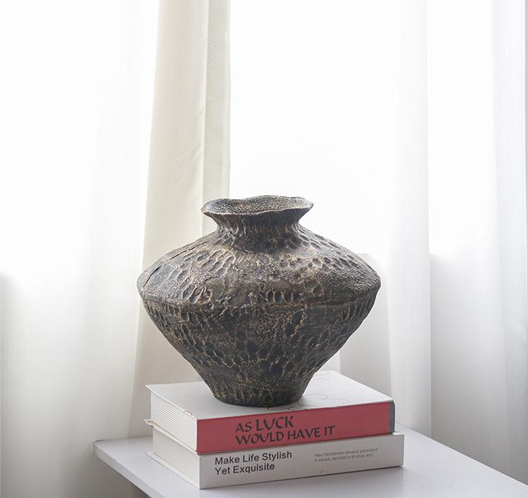 Wabi-sabi Style Retro Mottled Vase: Aged Flower Ornament for Entrance Hall or Living Room. Perfect for Dried Flowers.