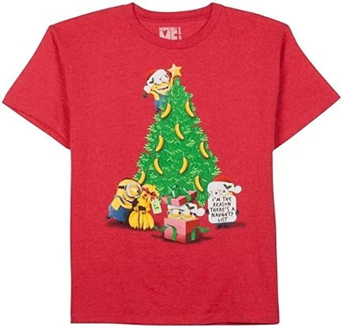 Despicable Me Youth Unisex Minions Banana Christmas Tree Red T-Shirt New 130