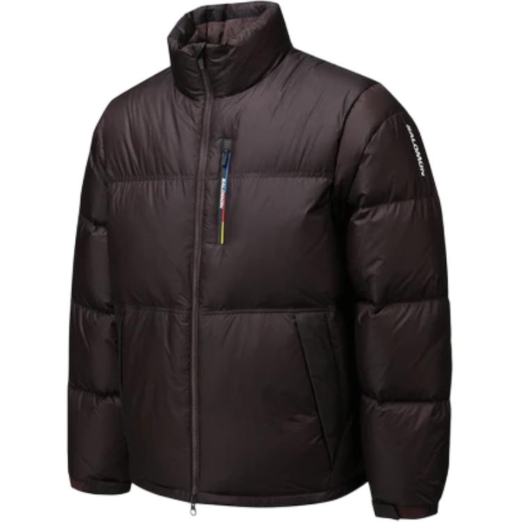 SALOMON Logo Print Stand Collar Zip Long Sleeve Jacket Men Jacket Brown LC2581100