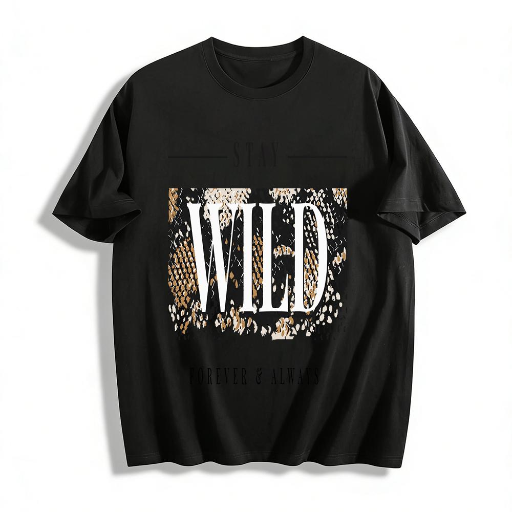

Vintage Snake Print STAY WILD Slogan Casual Versatile Top Pure cotton T-shirt XXS