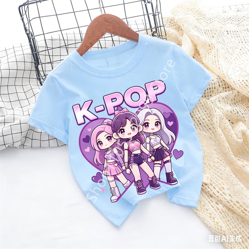 Kpop Childrens T Shirt Cartoon Graphic Short Sleeve Summer Comfortable Top Funny Gift for Fans Harajuku TShirts Girls Clothes
