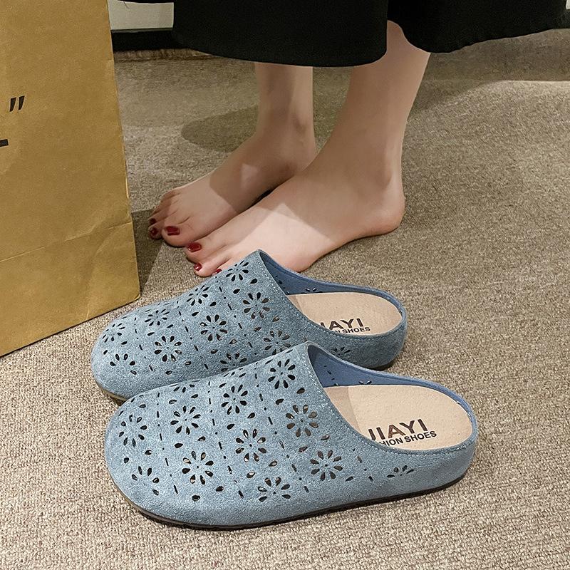 Hollow Bag Head Half Slippers Women's 2025 Summer New Outer Wear Thick-soled Casual Cool Slippers Versatile Soft-soled Shoes