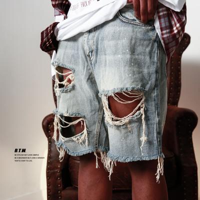 Pantaloncini in denim da uomo, pantaloncini estivi sottili per uomo, moda coreana, pantaloni casual strappati, pantaloni da esterno con bordo a 5 punti