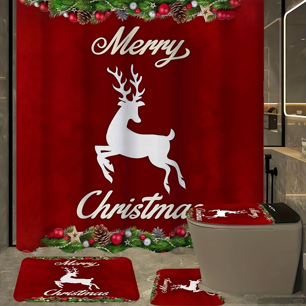 4-teiliges Badezimmer-Duschvorhang-Set Milu-Hirsch Badezimmer-Vorhang mit 12 Haken Rutschfeste Teppiche WC-Deckelmatte Badezimmer-Trennwand