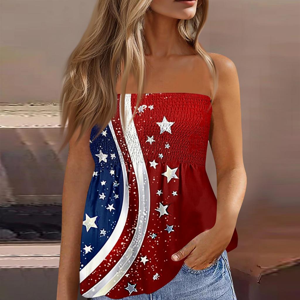 Summer Tube Tops For Women,Cute Sexy Off Shoulder Print Sleeveless T-Shirt