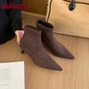 Mode Mode Spitzschuh Moderne Damen Stiefeletten Schuhe Sexy Flock Damen Kurze Stretch Stiefel Mit Weiblichen Niedrigen Absatz Pumps Schuhe